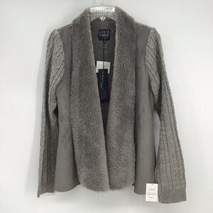Dolce Cabo NWT Faux Fur Faux Suede Sweater Cardigan Career Winter Gray Size M